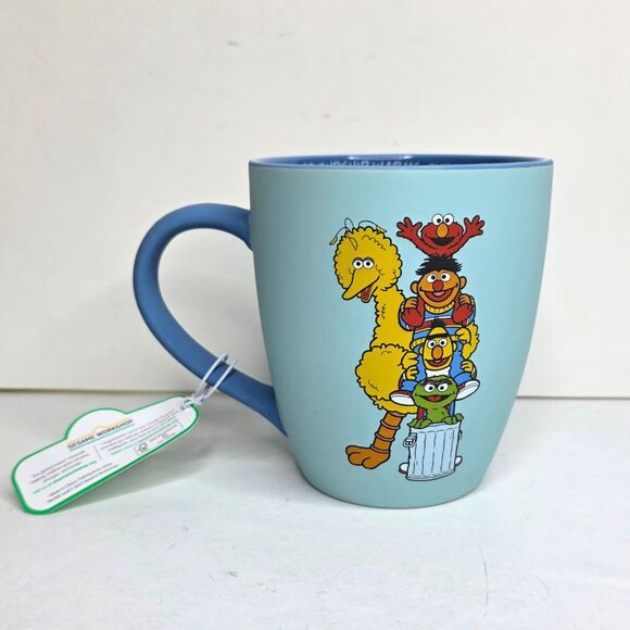 Sesame Street Big Bird Bert Ernie Oscar Elmo Friendship Warms The Heart Blue Mug - Picture 2 of 7